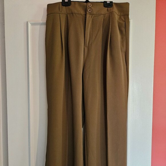 US-L, High Waisted Shirred Back Side Pocket Plicated, Strt Leg Suit Pant - Picture 5 of 6